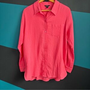 RACHEL Rachel Roy Pink Button Down Shirt 100% Cotton Coastal Resortwear L